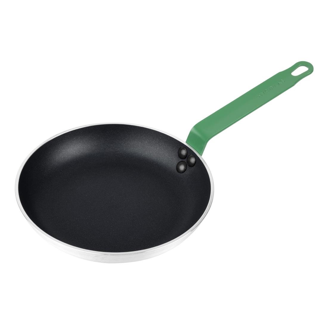 Hygiplas Aluminium Antiaanbak Teflon Platinum Plus Koekenpan met Groene Handgreep 24cm