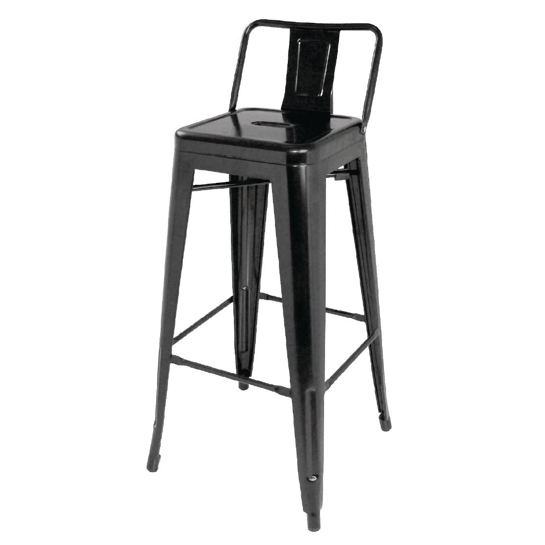 Bolero Bistro gegalvaniseerd stalen barkruk met rugleuning zwart (4 stuks)