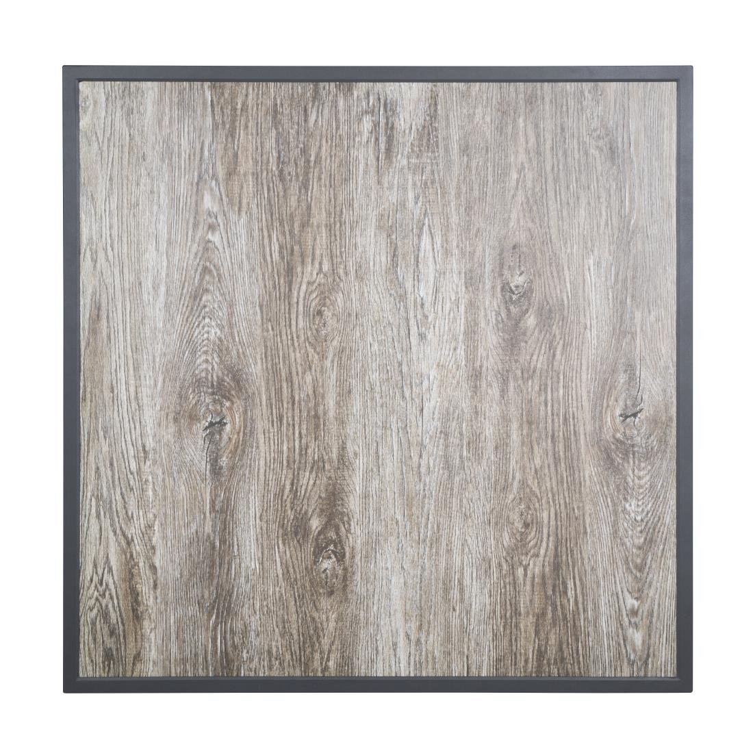 Bolero Tafelblad Van Gehard Glas Met Houtnerfeffect Voor Buiten, Grijze Rand 700mm