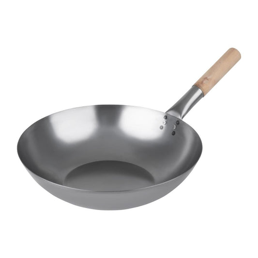 Vogue zacht stalen wok met platte bodem 35,5cm