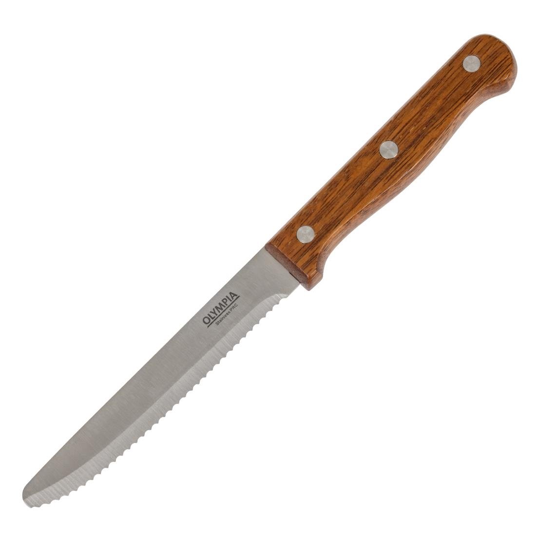 Olympia steakmessen met ronde punt hout (12 stuks)