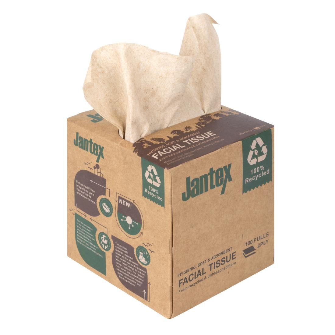 Jantex Groen 100% Gerecyclede Gezichtsdoekjes Kubus 100 Vel (36 Pak)
