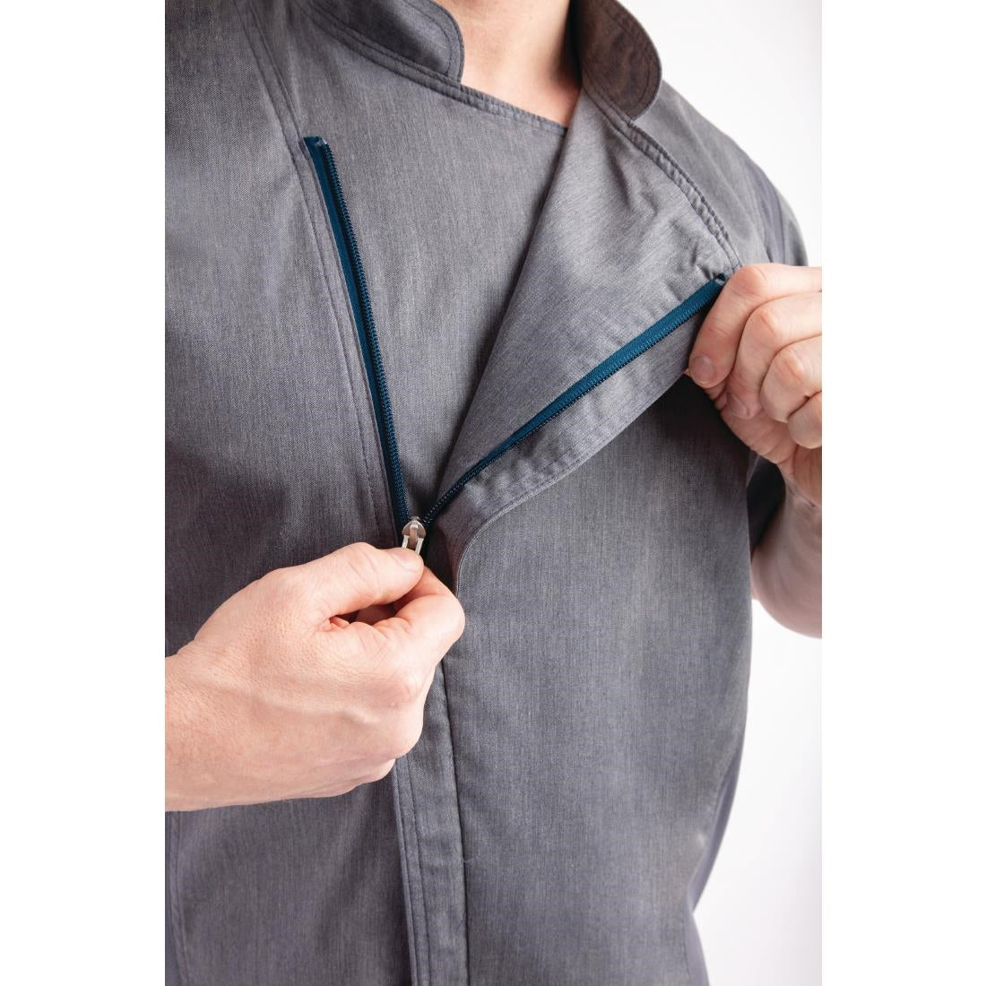 Chef Works Urban Springfield unisex koksbuis met rits korte mouw inktblauw L
