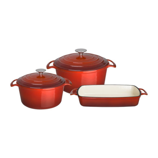 Vogue Gietijzeren Kookgerei 3-Delige Set - Rood