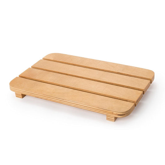 Houten lattenplateau voor badkamerproducten