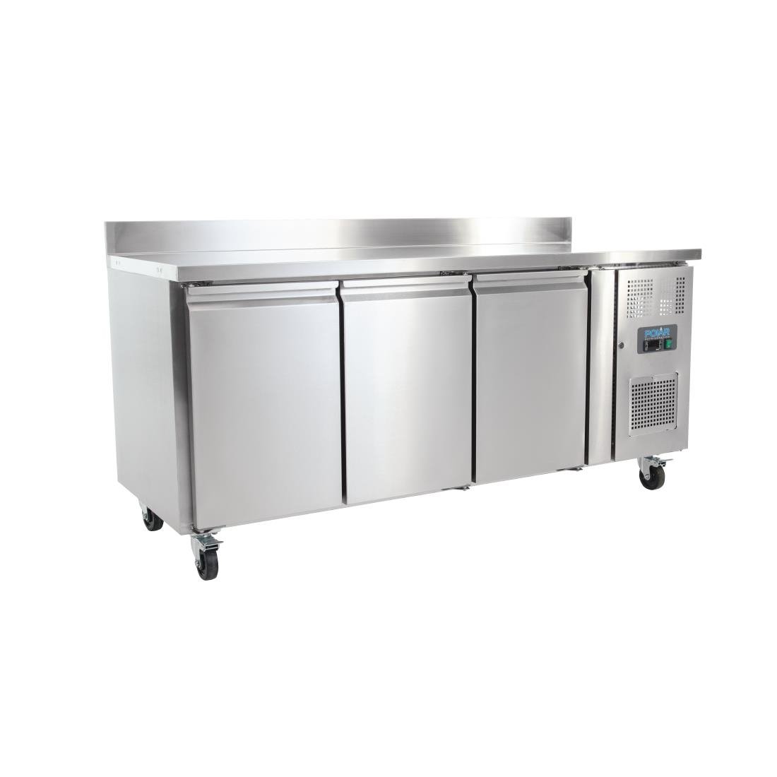 Polar U-Series Koelwerkbank met Drie Deuren en Opstand 417Ltr