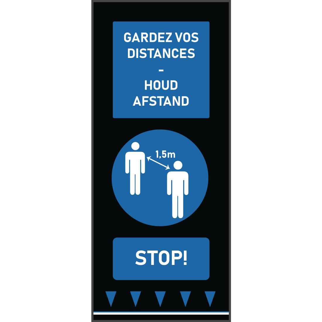 Social distancing vloermat 150x65cm blauw - mensen (let op: Franse & Nederlandse tekst)