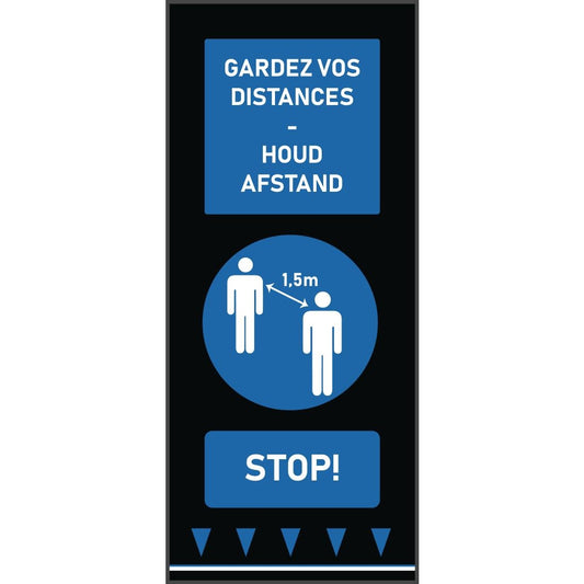 Social distancing vloermat 150x65cm blauw - mensen (let op: Franse & Nederlandse tekst)