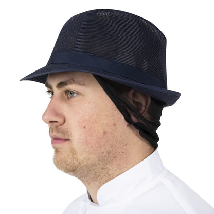 Trilby hoed met haarnetje blauw L