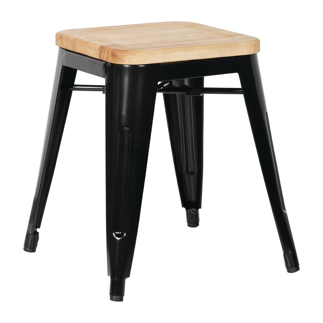 Bolero stalen kruk met houten zitting - zwart (4 stuks)