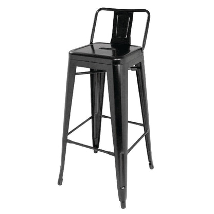 Bolero Bistro gegalvaniseerd stalen barkruk met rugleuning zwart (4 stuks)