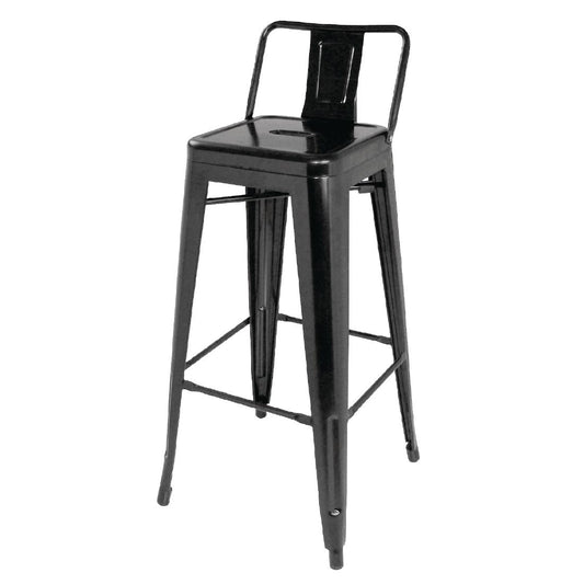 Bolero Bistro gegalvaniseerd stalen barkruk met rugleuning zwart (4 stuks)