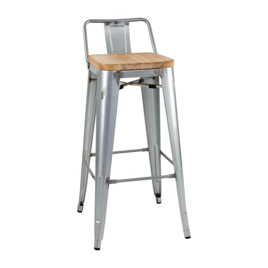 Bolero Bistro Hoge Krukken Met Rugleuning En Houten Zitkussen Gegalvaniseerd Staal (4 Stuks)