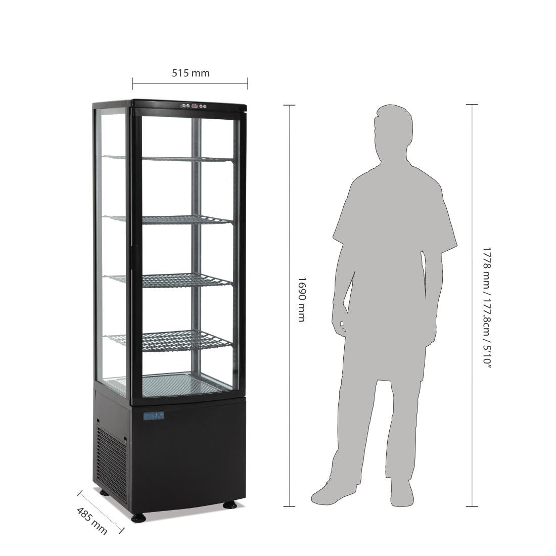 Polar C-serie koelvitrine met gebogen glasdeur 235L zwart