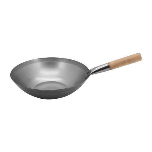 Vogue lichtstalen wok met vlakke bodem 330 mm