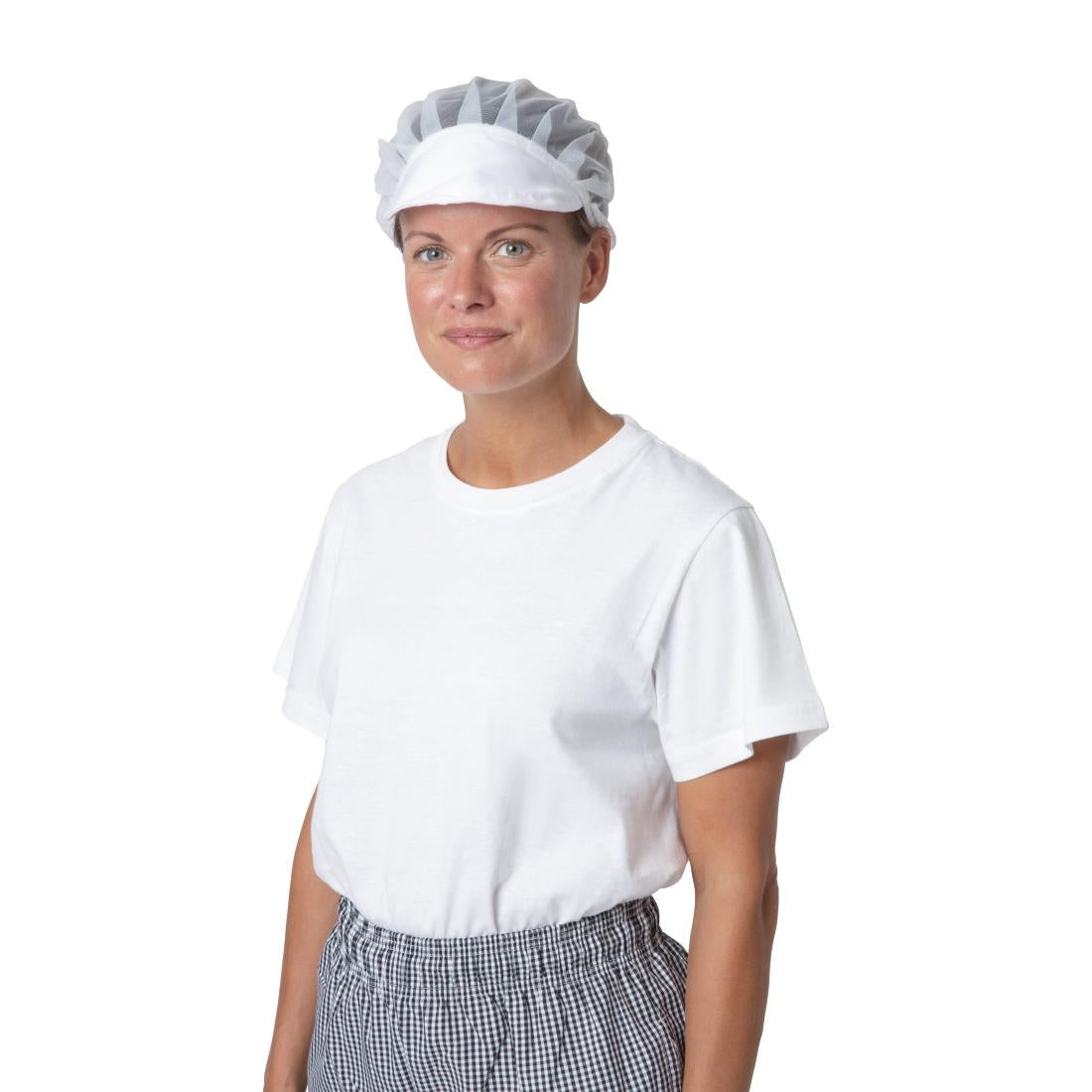 Whites nylon haarnet met klep wit