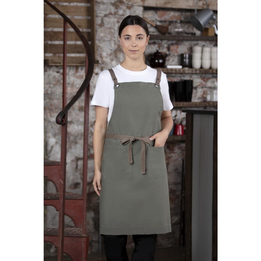 Soutside katoenen halterschort khaki