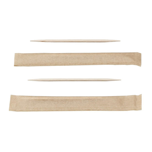 Sier Disposables FSC® Houten Tandenstoker, Twee Punten, Per Stuk Verpakt, 65 mm (doos van 1000 stuks)