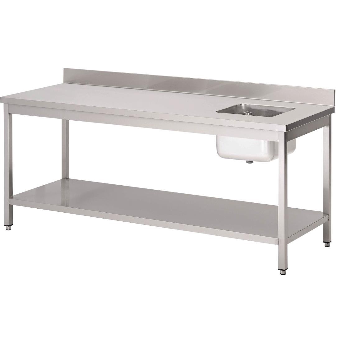 Gastro M RVS werktafel met spoelbak rechts en achteropstand 85x200x70cm