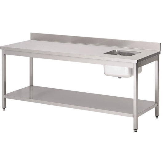 Gastro M RVS werktafel met spoelbak rechts en achteropstand 85x200x70cm