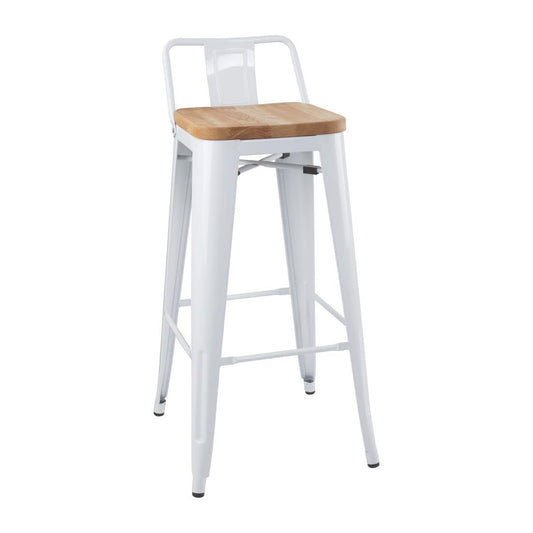 Bolero Bistro Hoge Krukken Met Rugleuning En Houten Zitkussen Wit (4 Stuks)