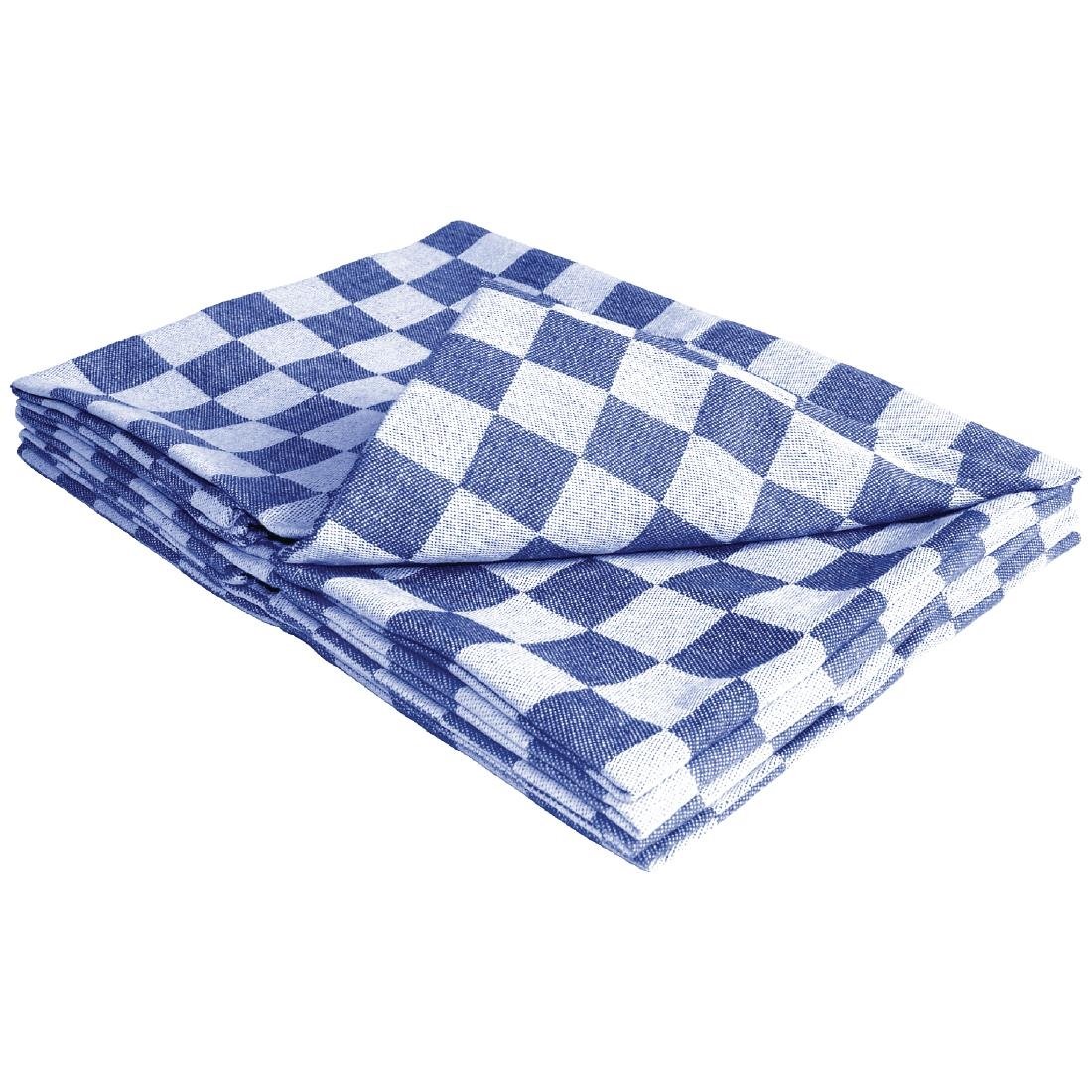 Vogue theedoek blauw geblokt 66cm