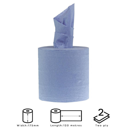 Jantex centrefeed 2-laags handdoekrollen blauw 120m (6 stuks)
