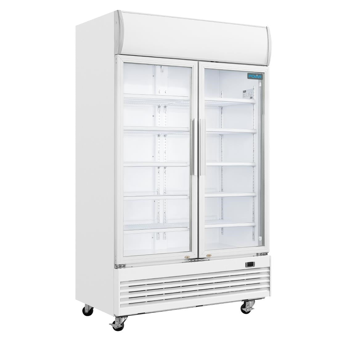 Polar G-serie tweedeurs displaykoeling met lichtbak 950L klapdeuren
