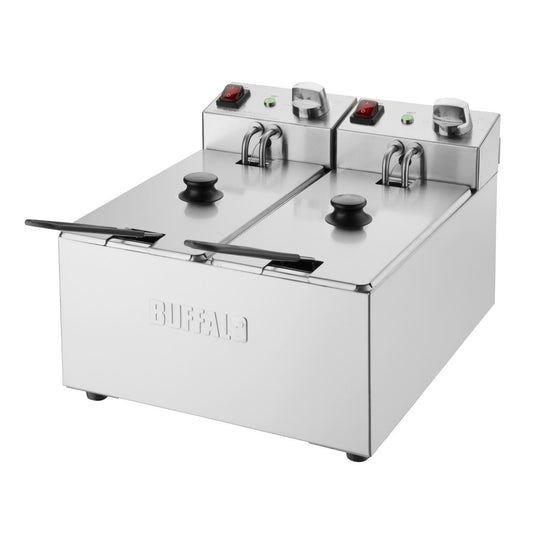 Buffalo Dubbel Tank Dubbele Mand 2X3Ltr Aanrecht Friteuse 2X2Kw