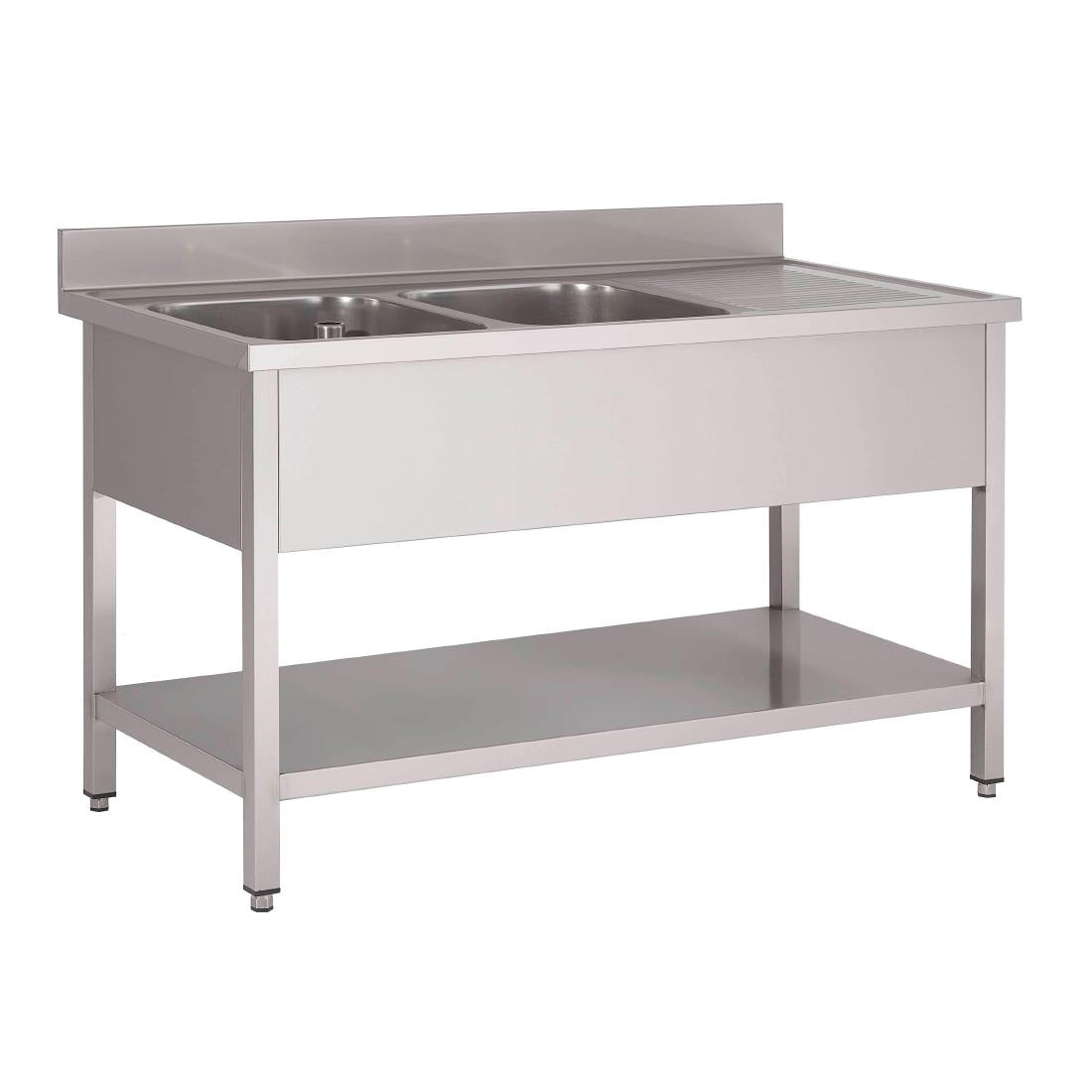 Gastro M RVS spoeltafel 2 spoelbakken links 160x70x85cm