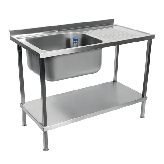 Holmes volledig gemonteerde enkele RVS spoeltafel afdruiprek rechts 120cm