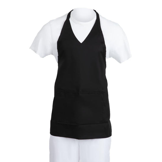 Whites halterschort met V-hals zwart