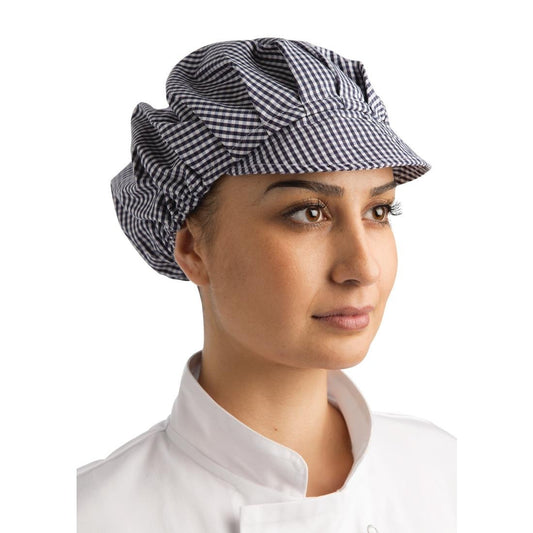 Whites polykatoen koksmuts met klep blauw-wit geruit