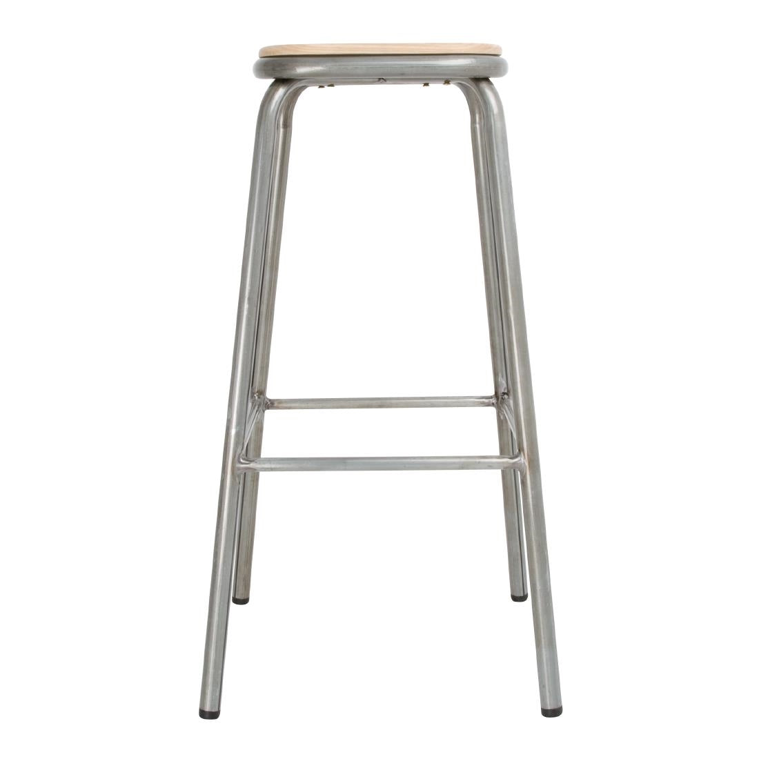 Bolero hoge gegalvaniseerd stalen kruk met houten zitting (4 stuks)