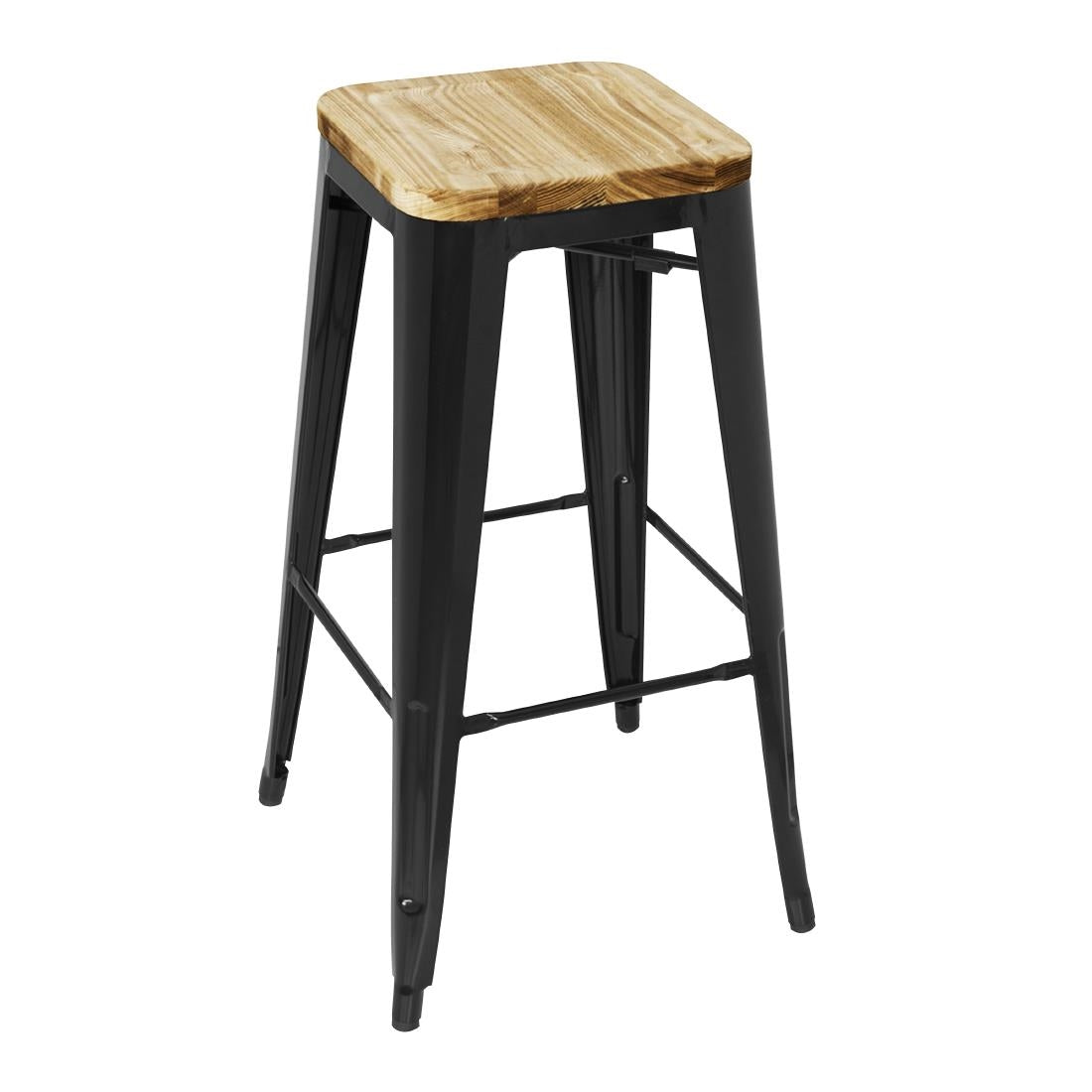 Bolero stalen barkruk met houten zitting - zwart (4 stuks)
