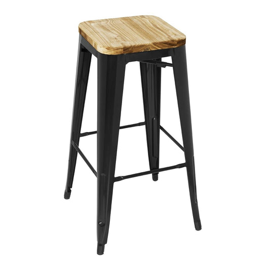 Bolero stalen barkruk met houten zitting - zwart (4 stuks)