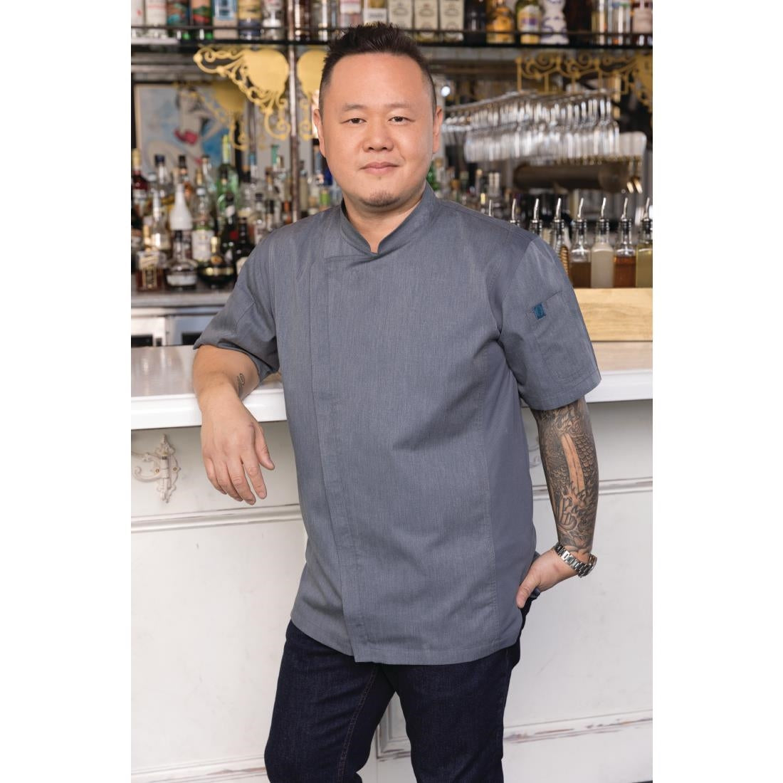 Chef Works Urban Springfield unisex koksbuis met rits korte mouw inktblauw L