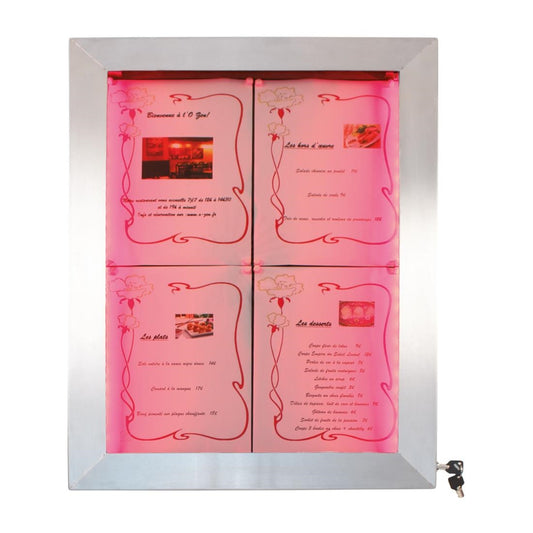 Securit RVS Gekleurde LED's 4xA4 informatiedisplay (excl paal en voet)